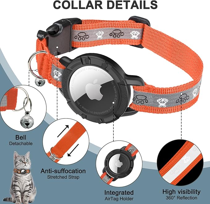 Reflective AirTag Cat Collar, Integrated Cat Tracker Collar - Image 5