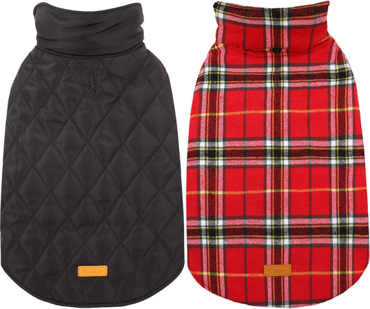 Kuoser Waterproof Dog Coat, Reversible Dog Jacket for Small Dogs, Adjustable Durable Doggie Winter Coat Warm Cozy Puppy Cold Weather Apparel from Small to Large Breed, Bright Red S