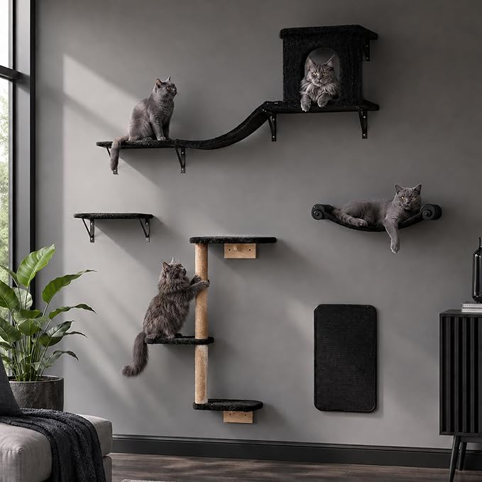 Wall Mounted Cat Furniture Combo of 5, 5 in 1 Cat Shelves - Image 7