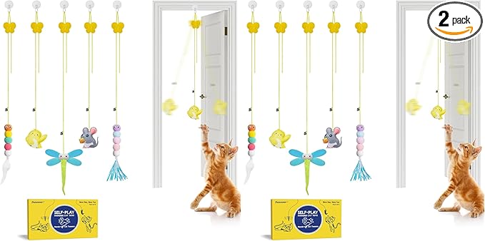 Potaroma Interactive Cat Feather Toys 5 Pcs, Cat Teaser Retractable Hanging by Potaroma