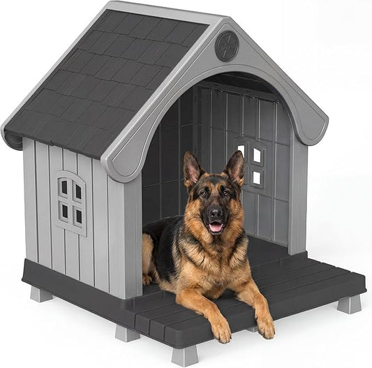 DRATO Outdoor Dog House, Resin Material Large Dog House, Elevated Base by DRATOprovidesawarmandcozy