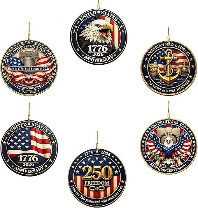 6 Pcs 250 Years Anniversary United States Hanging Ornament Acrylic Round Shaped by BHOOKA