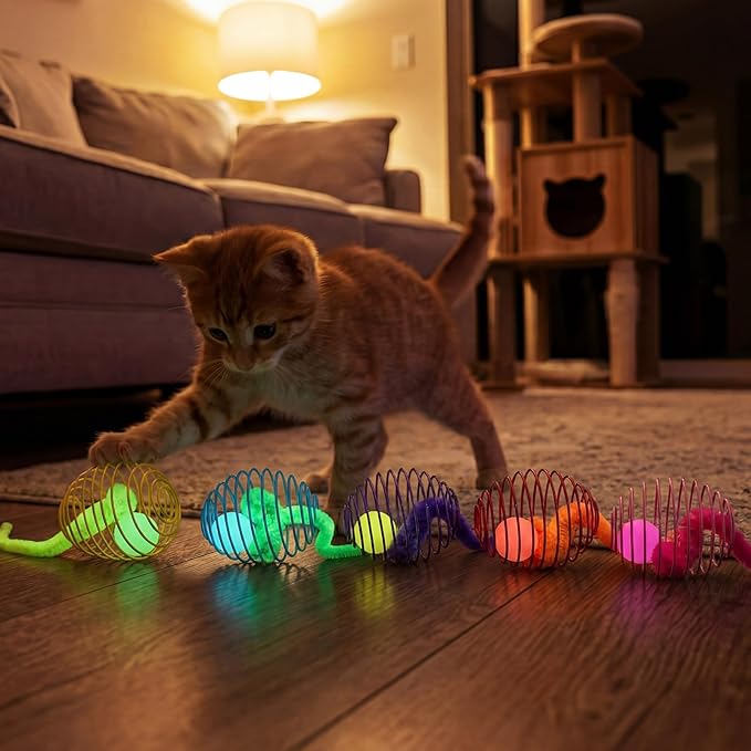Jecery 5 Pcs Cat Spring Toys Stretchable Rolling Balls Colorful Playful Coils - Image 7