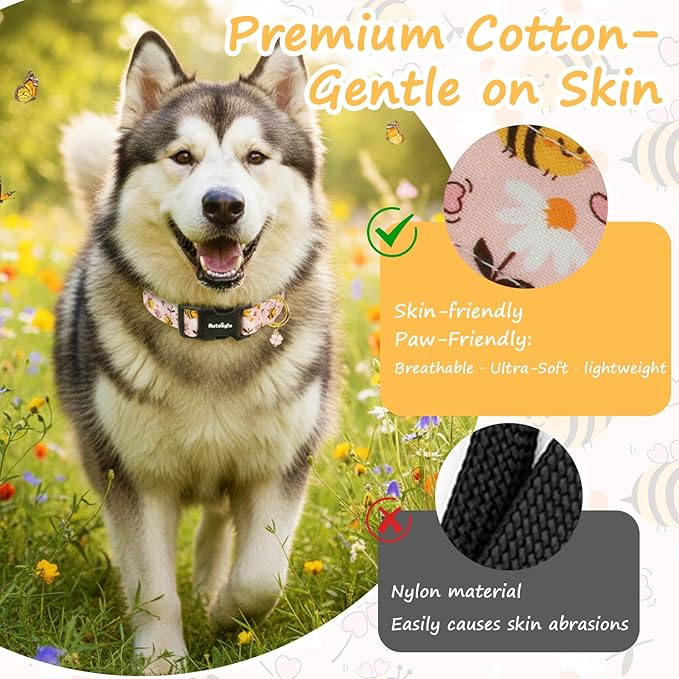 Dog Collar for Spring Summer, Adjustable Cotton Puppy Dog Collars, Cute Girl or - Image 4