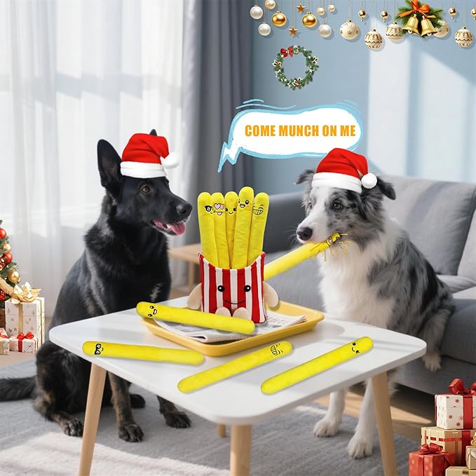 YZHDUXIU Dog Squeak Toys, 5 Pack Christmas French Fry PlushToys Interactive - Image 6