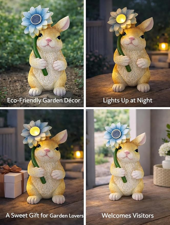 GoGnome Solar Rabbit Garden Statue - Image 2