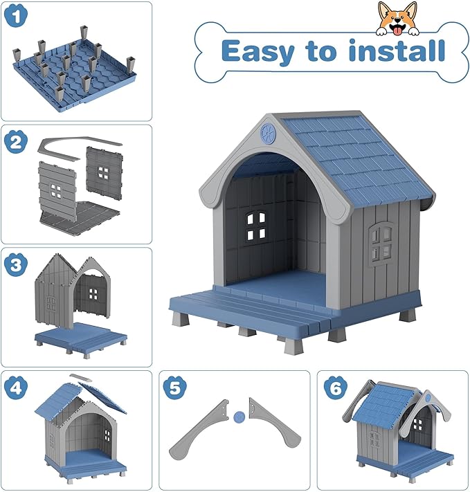 Fancyango Large Dog House Outdoor Indoor, Sturdy Plastic Waterproof Doghouse - Image 4
