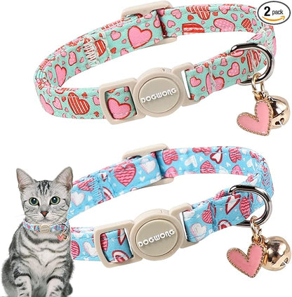 Cat Collar, 2 Pack Valentines Day Cat Collar Breakaway, Safety Adjustable by DOGWONG