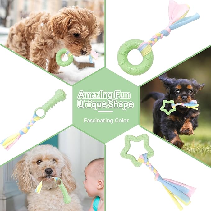 Petcare 6 Pack Small Dog Toys for Small Breed, Cute Green Puppy Teething Toys - Image 5