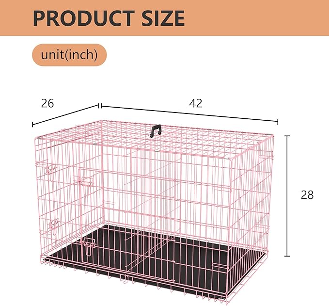 FDW Dog Crate for Large Dogs 42 Inch Folding Metal WirePet Cage Double Door - Image 7