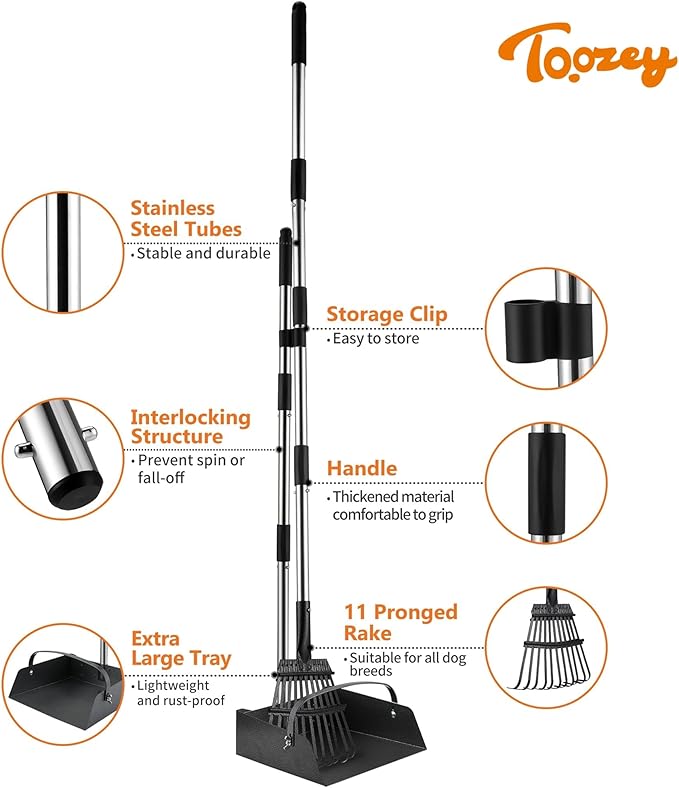 Toozey Dog Pooper Scooper for Large Dogs — 54" Extra Long Handle Poop Scooper - Image 2