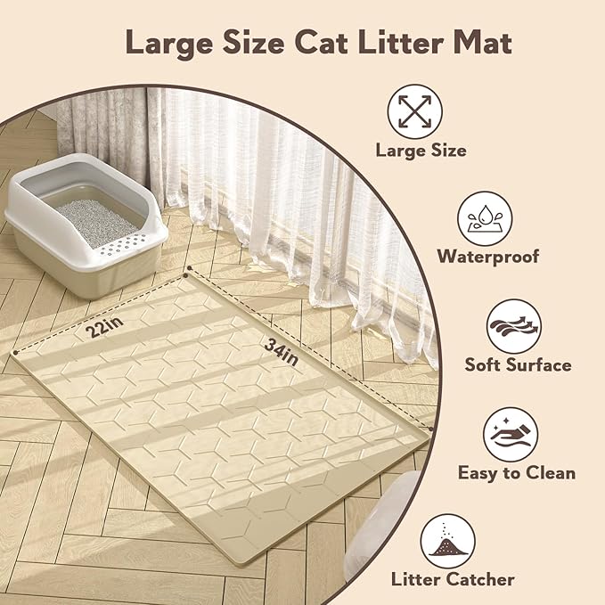 Garoopion Silicone Cat Litter Trapping Mat, Large Waterproof 34" X 22" Cat - Image 5