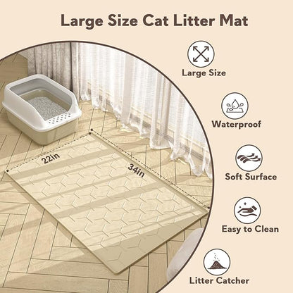 Garoopion Silicone Cat Litter Trapping Mat, Large Waterproof 34" X 22" Cat - Image 5