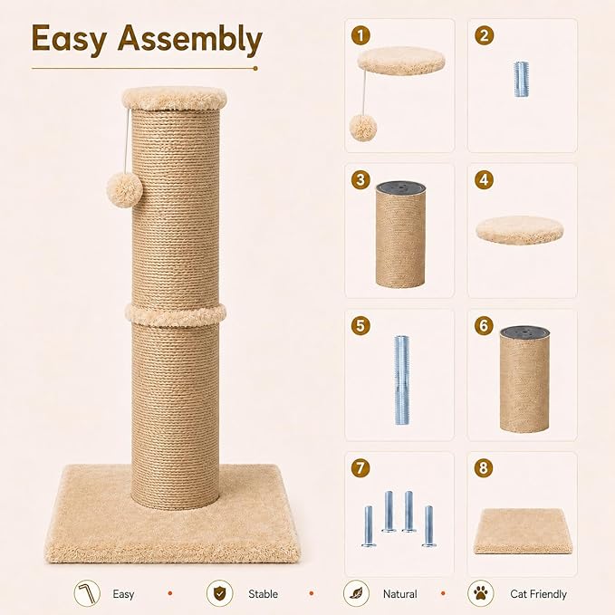 PAWSCRAT Cat Scratching Post 32 Inch High, 5.5 Inch Large Diameter Natural - Image 7