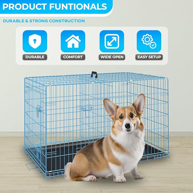 FDW Dog Crate for Small Dogs 24 Inch Folding Metal WirePet Cage Double Door - Image 2
