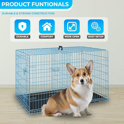 FDW Dog Crate for Small Dogs 24 Inch Folding Metal WirePet Cage Double Door - Image 2