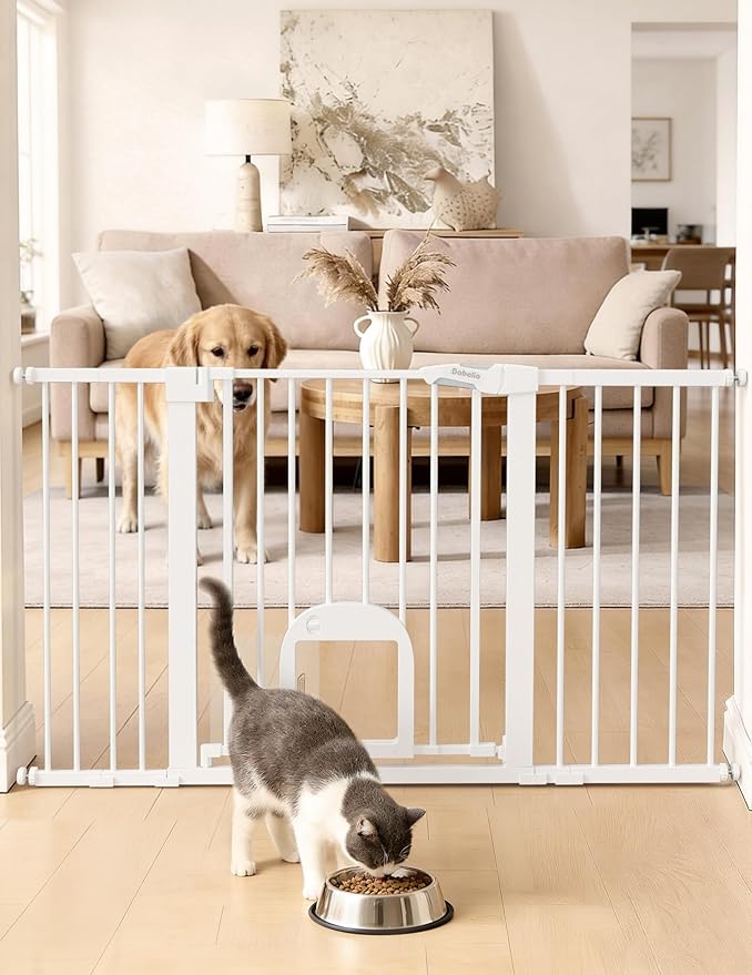 Babelio Baby Gate with Cat Door, CatPrivilege Ⅲ, Extra Wide 29-55" Cat Gate by BABELIO