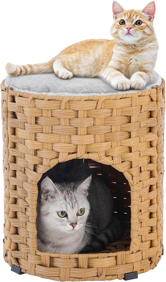SETVSON Cat House for Indoor Cat, Small Cat Houses Handwoven PE Rattan Kitten by SETVSON