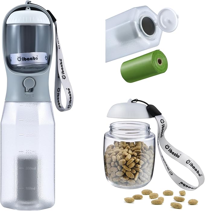 Cibaabo Dog Water Bottle with Food Container & Poop Bag Holder, Travel Water by Cibaabo