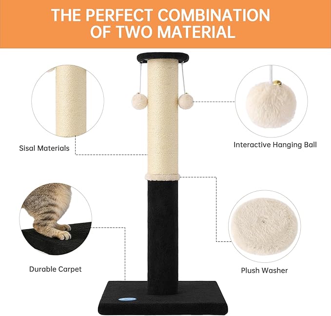 34-Inch Tall Cat Scratching Post, Komicoll Large Carpet Scratch Post, Sisal Cat - Image 3