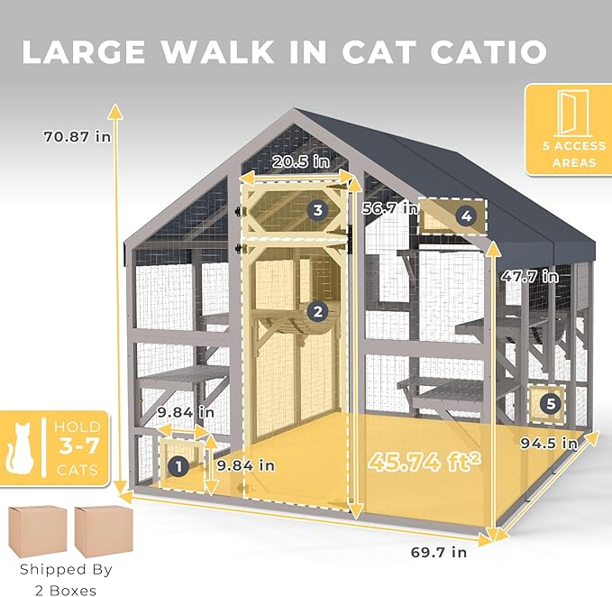 69.7" L Large Catio Outdoor Cat Enclosure, Walk-in Outdoor Cat House - Image 2