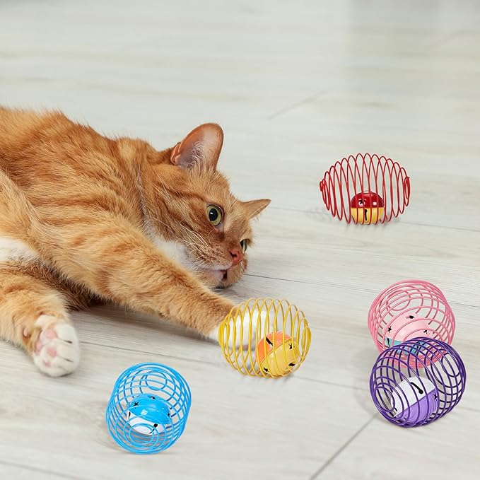 Jecery 5 Pcs Cat Spring Balls Toys Stretchable Rolling Balls Colorful Playful - Image 7