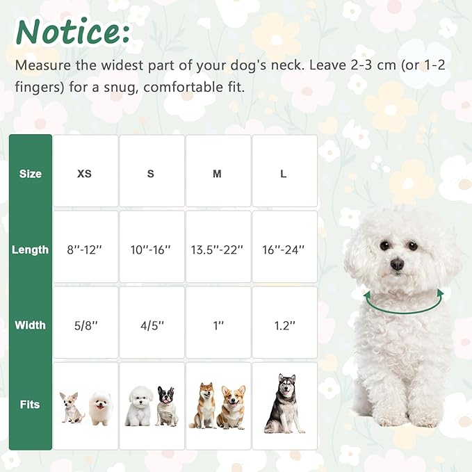 Dog Collar with Floral Patterns, Spring Summer Collection Green Dog Collar with - Image 2
