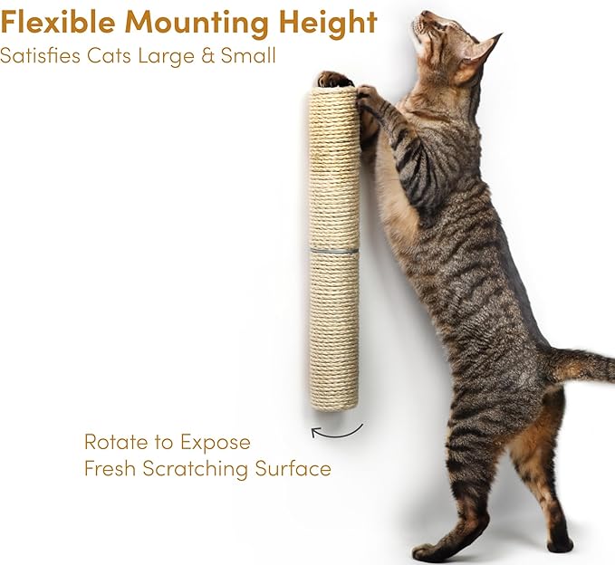 xympo 18" Compact Wall Mounted Cat Scratcher, Sisal Scratching Post - Image 3
