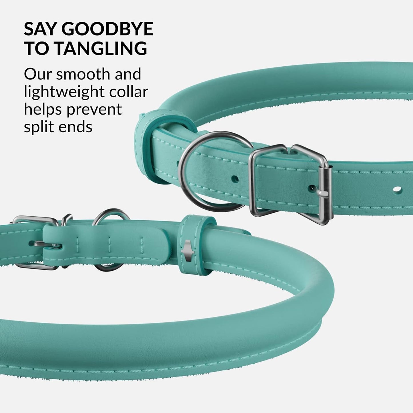 CollarDirect Rolled Leather Dog Collar, Soft Padded Round Puppy Collar, Handmade Genuine Leather Collar Dog Small Large Cat Collars 13 Colors (11-14 Inch, Mint Green Smooth)