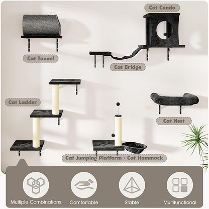 7-in-1 Cat Wall Shelves, Cat Climbing Wall Systems, Space-Saving Wall Mounted - Image 4