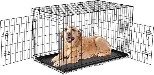 Sweetcrispy Dog Crate, 48 Inch Double Door Folding Metal Wire Dog Cage by Sweetcrispy
