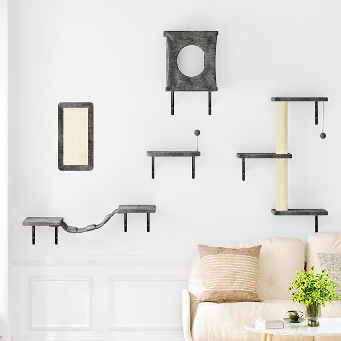5 Pcs Cat Wall Shelves Set, Wall-Mounted Climber - Image 3