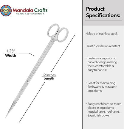 Mandala Crafts 12 Inches Silver Stainless Steel Straight Aquarium Scissors - Image 3