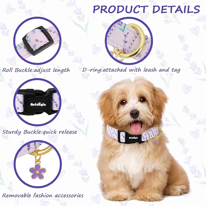 Dog Collar for Small Dogs, Spring Purple Dog Collars - Image 3