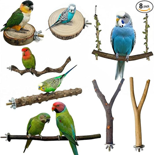 8PCS Natural Bird Perches for Cage, Parakeet Perches Set, Birds Toys, Natural by Unknown