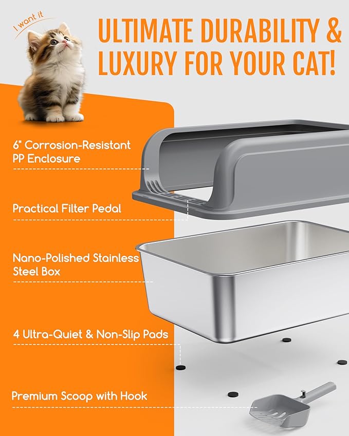 Powools Stainless Steel Cat Litter Box, Metal Litter Box - Image 5