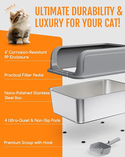Powools Stainless Steel Cat Litter Box, Metal Litter Box - Image 5