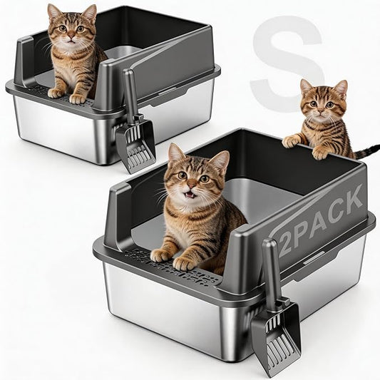FURTIME 2 Pack Stainless Steel Cat Litter Box by FURTIME