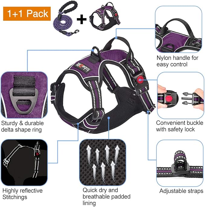 tobeDRI No Pull Dog Harness Adjustable Reflective Oxford Easy Control Medium - Image 3
