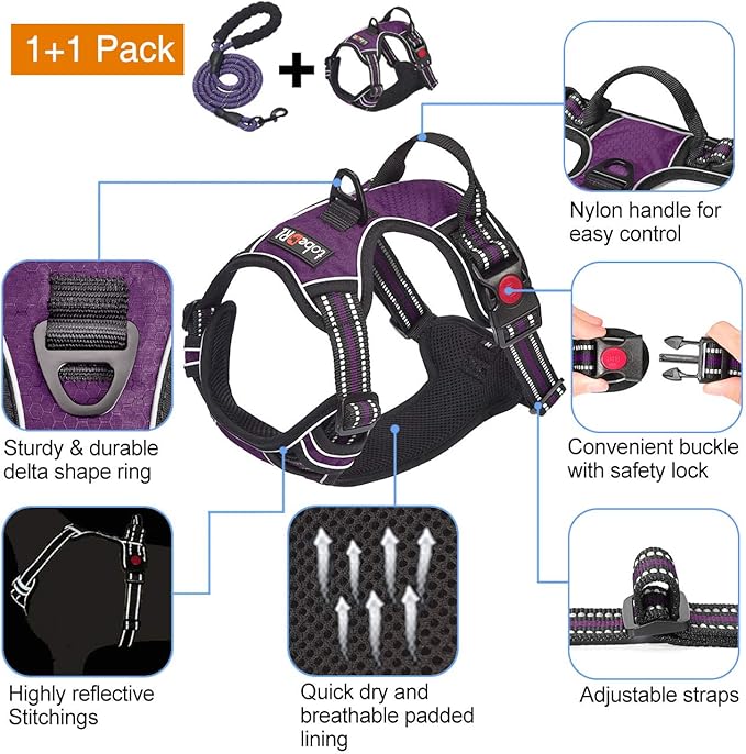 tobeDRI No Pull Dog Harness Adjustable Reflective Oxford Easy Control Medium - Image 3
