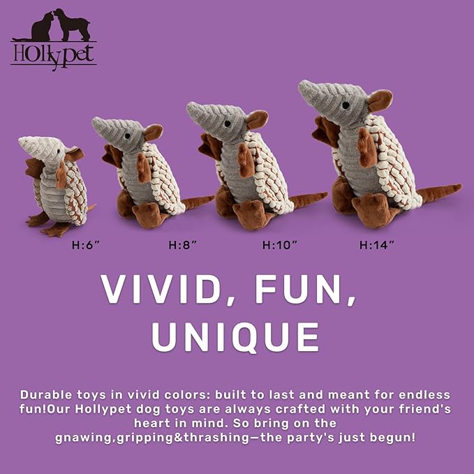 Hollypet Plush Dog Squeaky Toy Stuffed Armadillo Animal Pet Puppy Chew Toys - Image 2
