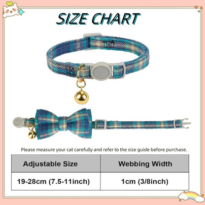 2 Pack Cotton Cat Collar, Removable Bowtie, Plaid Pattern, Safety Breakaway - Image 5