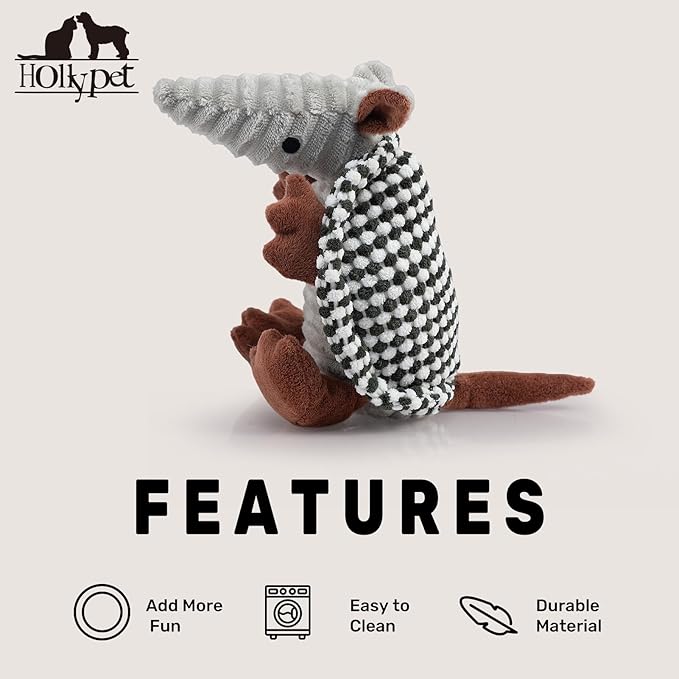Hollypet Plush Dog Squeaky Toy Stuffed Armadillo Animal Pet Puppy Chew Toys - Image 6
