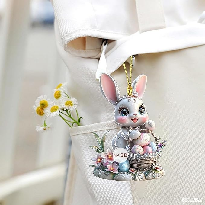 3 Pcs Easter Decorations Acrylic Hanging Ornaments Bunny Flower Garland Designs - Image 3