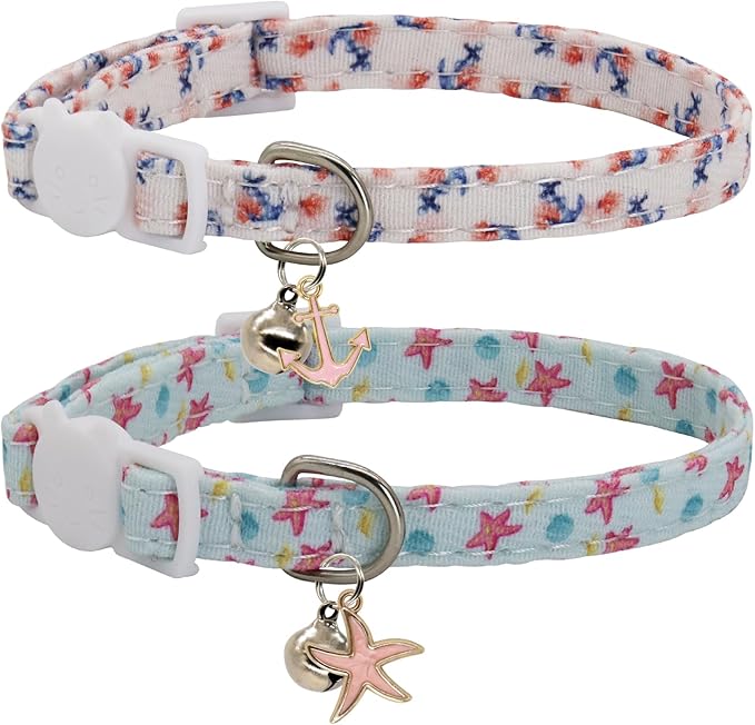 Cat Collars for Girl Cats & Boys, 2 Pack Soft Cotton Breakaway Collar by Giecooh