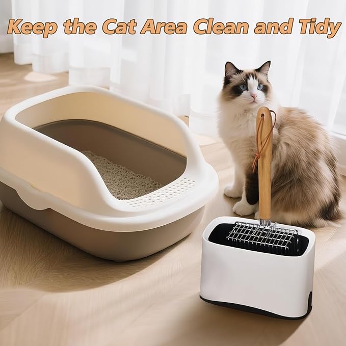 Metal Cat Litter Scoop with Holder, Poop Scooper with Stand and 2 Rolls of - Image 5