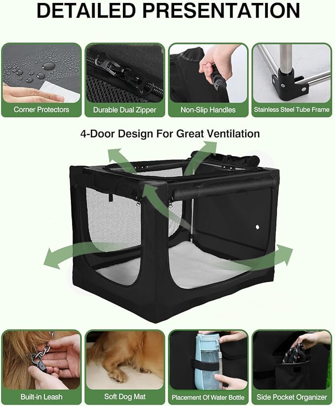 Veraste 42" L x 31" W x 31" H Collapsible Travel Dog Crate, Quick-Setup - Image 6