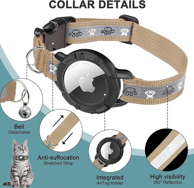 Reflective AirTag Cat Collar, Integrated Cat Tracker Collar - Image 5