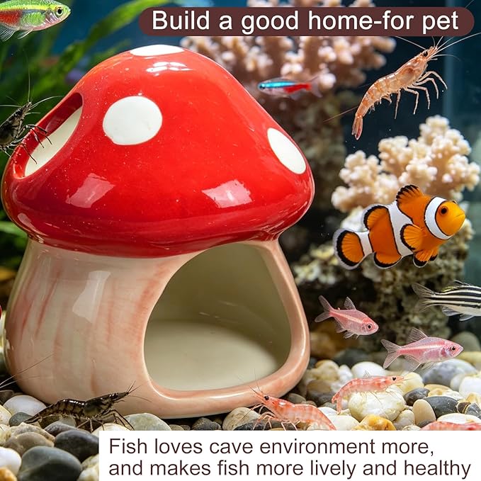 Cute Aquarium Mushroom House Betta Fish Tank Accessory Decor Mini Ceramic Fish - Image 2