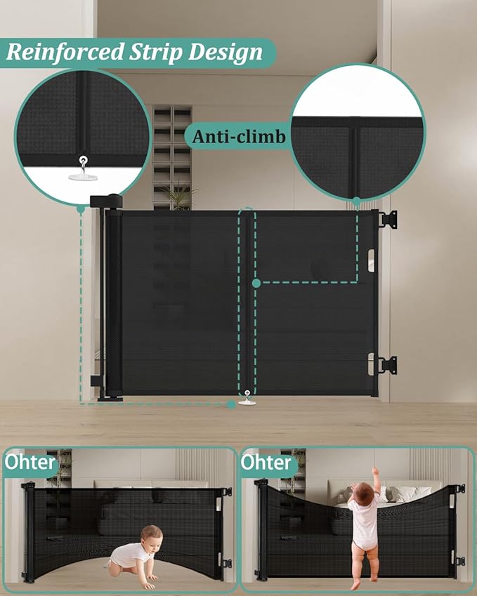 Miumoon 50 inch Retractable Baby Gates 34 inch Tall, Retractable Gate - Image 2
